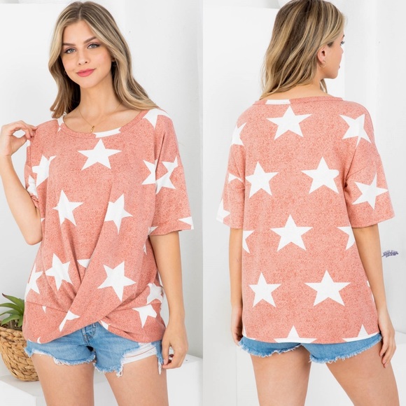 🆕 Star print top in coral - Picture 3 of 6